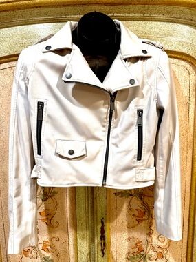 BCBGeneration White Cropped Faux Leather Moto Jacket
